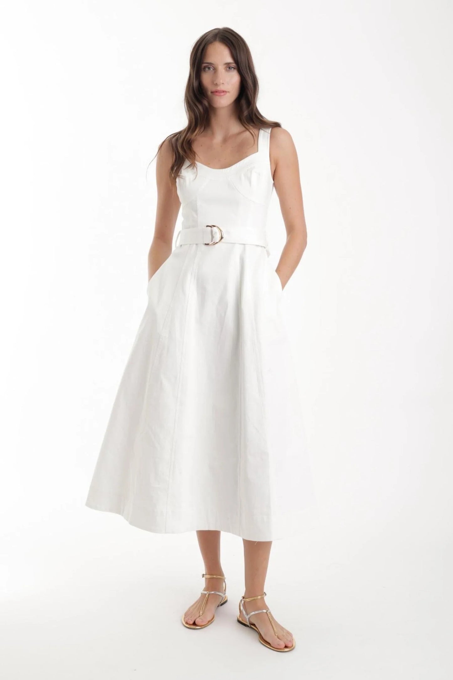 Karina Grimaldi Noa Denim Dress, white dress, sundress, belted dress, women's clothing