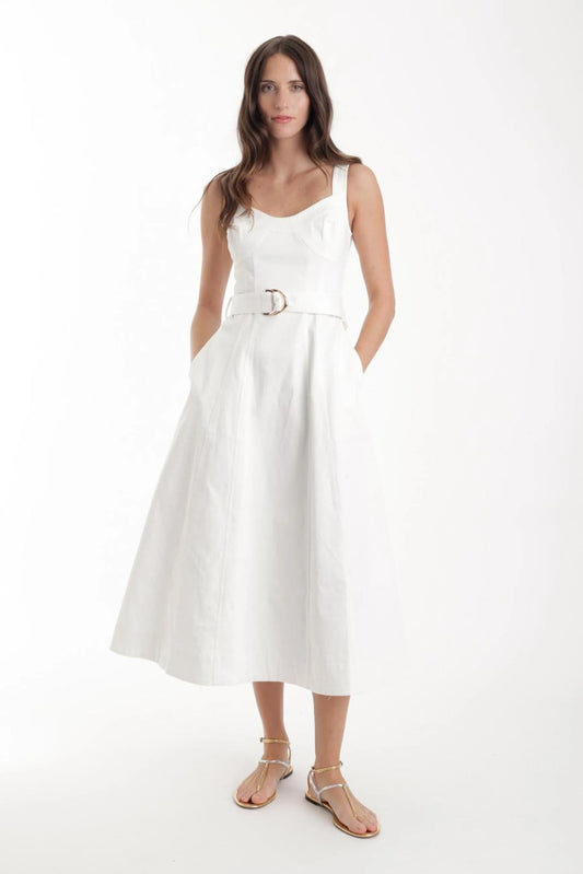 Karina Grimaldi Noa Denim Dress, white dress, sundress, belted dress, women's clothing
