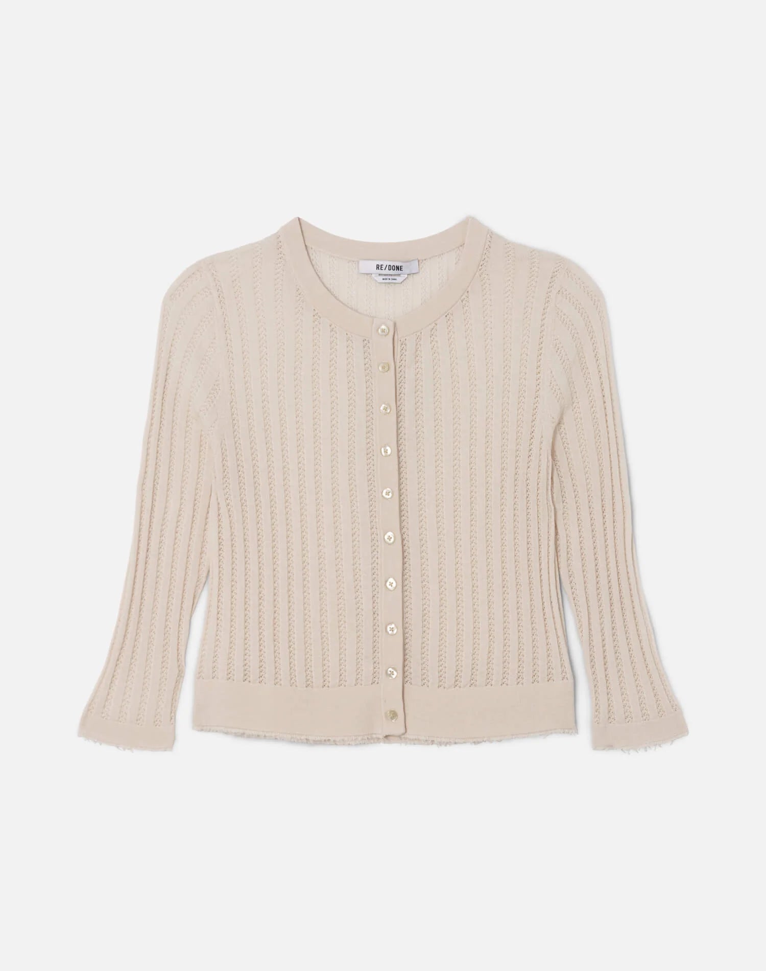 RE/DONE The Veil Pointelle Cardigan, cardigan sweater, sweater, Knit with wool–silk–cashmere blend with an airy pointelle stitch, women's clothing