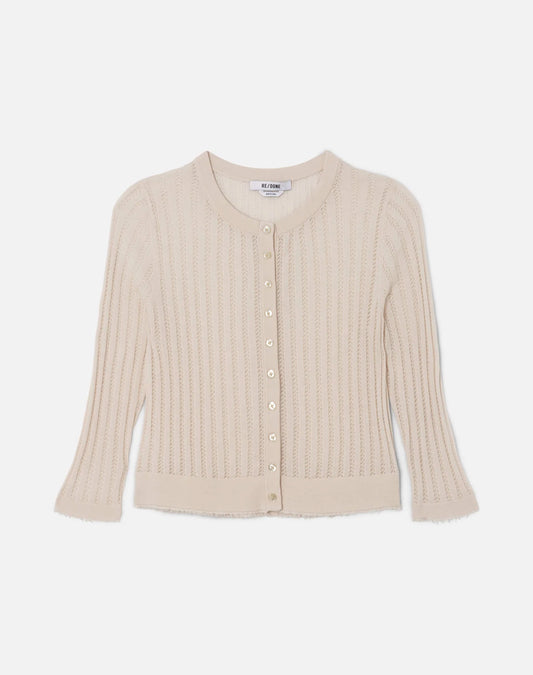 RE/DONE The Veil Pointelle Cardigan, cardigan sweater, sweater, Knit with wool–silk–cashmere blend with an airy pointelle stitch, women's clothing