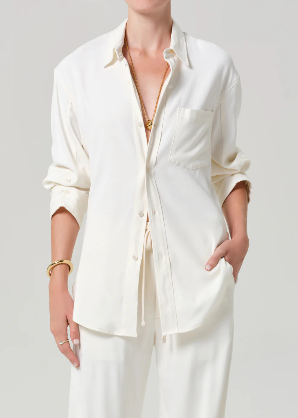 Citizens of Humanity Kayla in Portofino Twill, button-up shirt, long-sleeve collared top, women's clothing