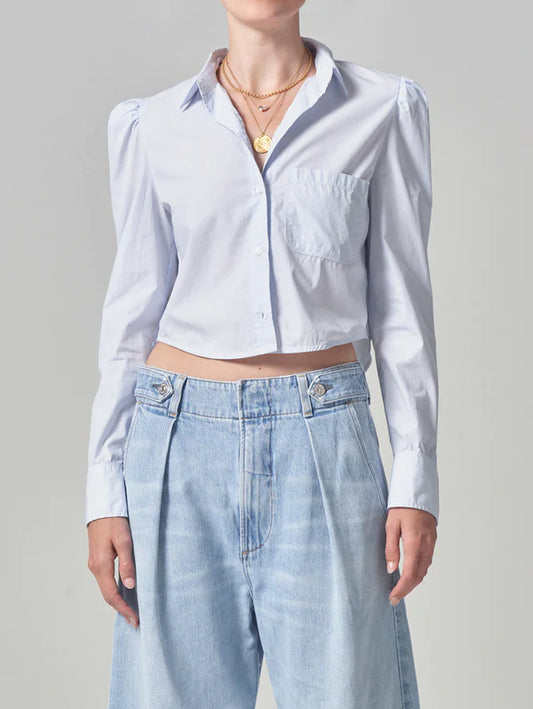 Citizens of Humanity Nia Puff Sleeve Crop, button down shirt, cropped style shirt, button down, women's clothing