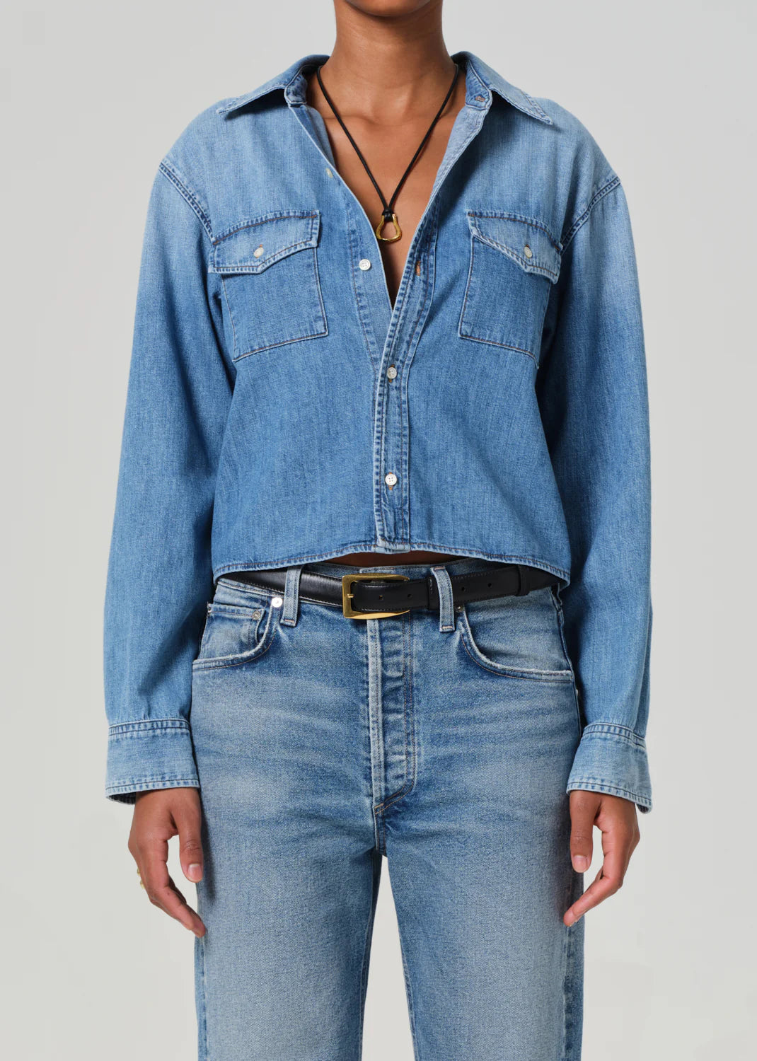 Citizens of Humanity Baby Shay Cropped Shirt, denim shirt, cropped shirt, button down shirt, jean shirt, women's clothing