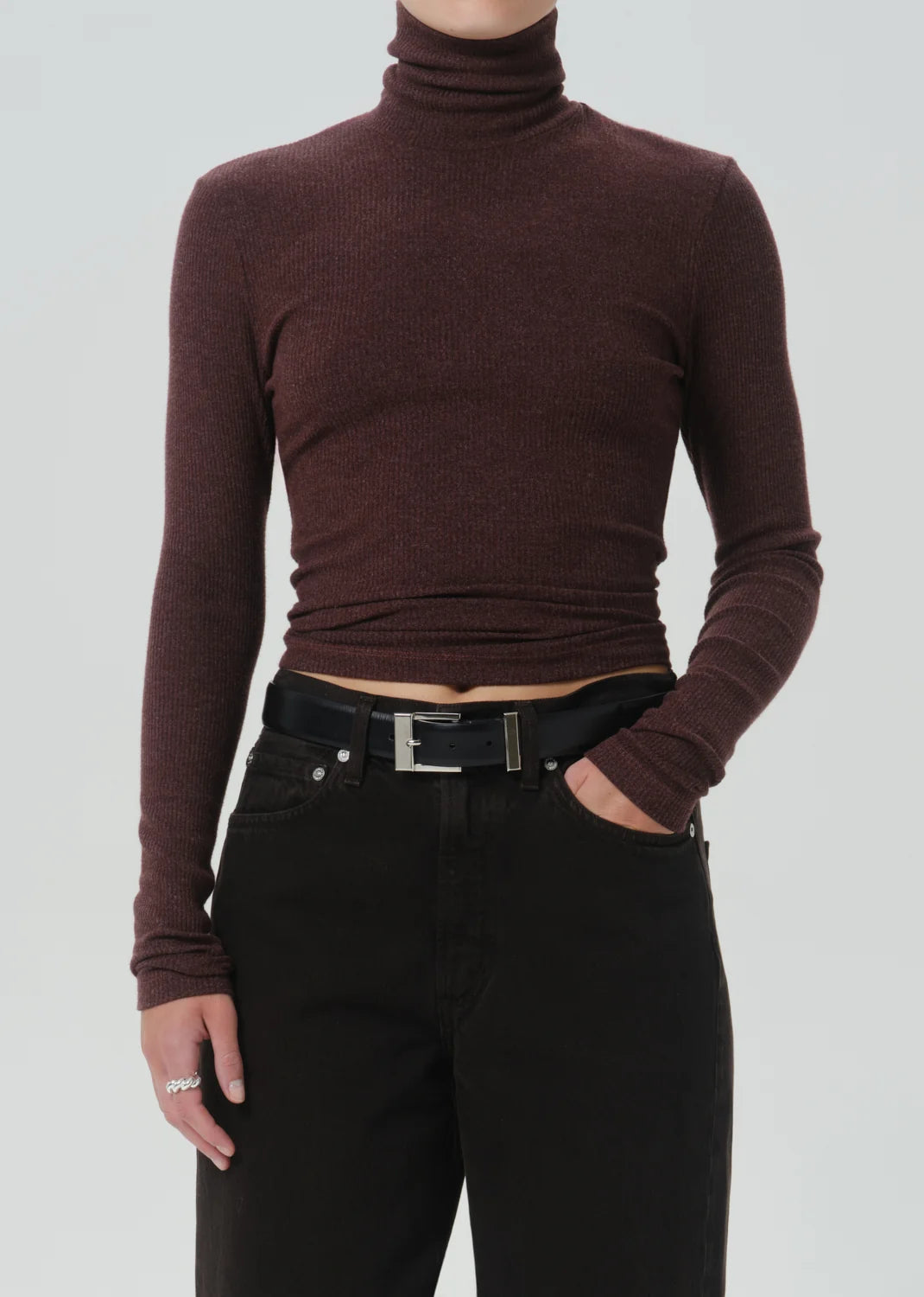 Citizens of Humanity Caradene Turtleneck in Heather Mahogany, midweight sweater rib shirt, turtleneck, women's clothing