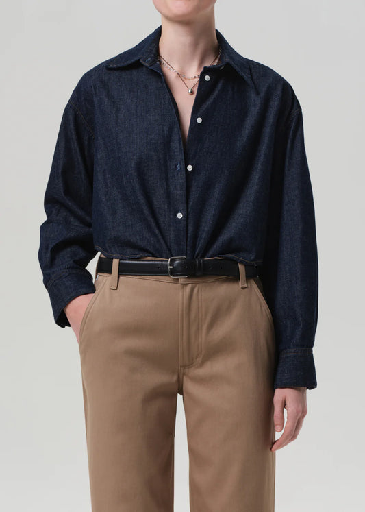Citizens of Humanity Ana Cropped Shirt, denim shirt, cropped button down, cropped shirt, long sleeved shirt, women's clothing