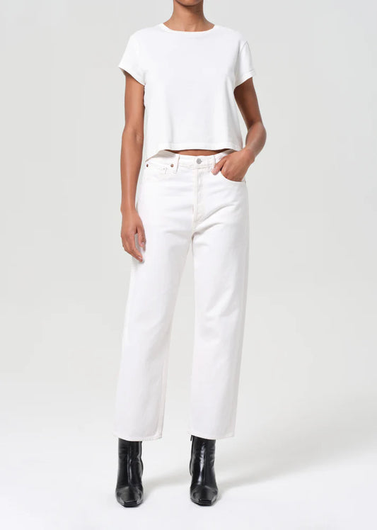 AGOLDE 90's Jean in Fortune Cookie, denim jeans, white jeans, cropped denim, clean denim, women's clothing