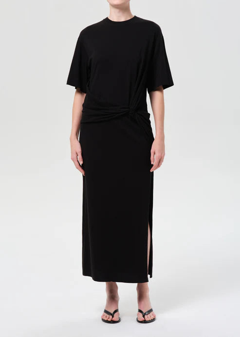 AGOLDE Zanna Maxi Twisted T-Shirt Dress, black dress, t-shirt dress, midi dress, short sleeved dress, women's clothing