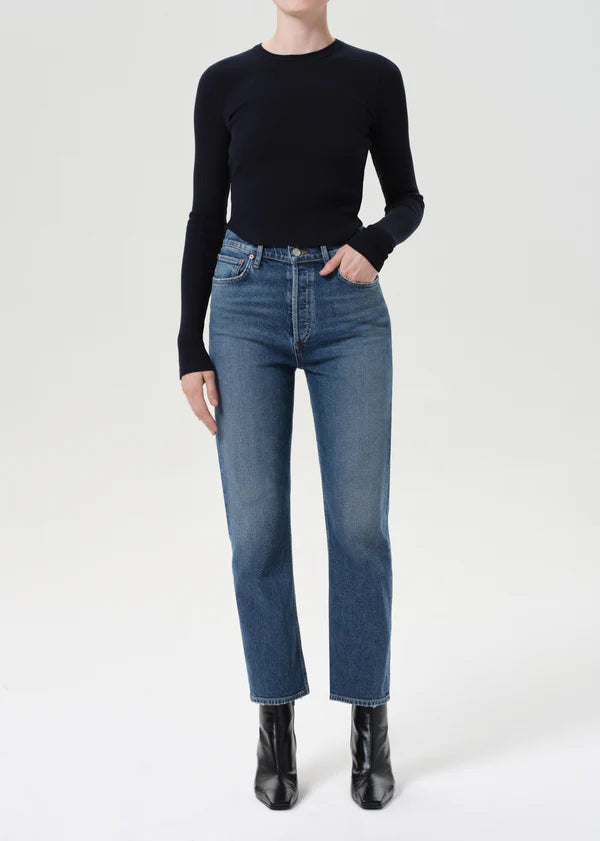AGOLDE 90's Pinch Waist Crop in Stage, denim jeans, clean denim, cropped jeans, jeans, women's clothing