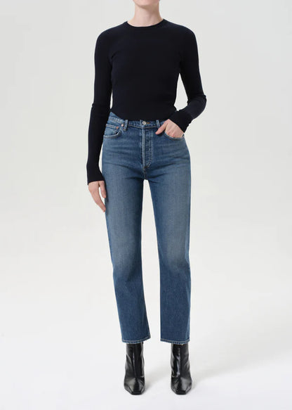 AGOLDE 90's Pinch Waist Crop in Stage, denim jeans, clean denim, cropped jeans, jeans, women's clothing