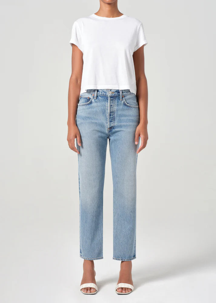 AGOLDE 90's Pinch Waist Crop in Stage, denim jeans, clean denim, cropped jeans, jeans, women's clothing