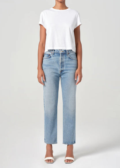 AGOLDE 90's Pinch Waist Crop in Stage, denim jeans, clean denim, cropped jeans, jeans, women's clothing