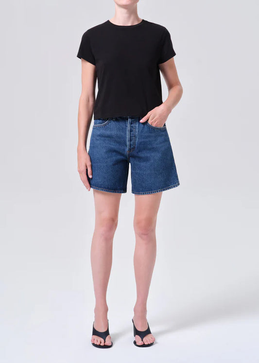 AGOLDE Dame shorts, high-rise fit, relaxed silhouette, and wide leg opening, shorts, denim shorts, women's clothing