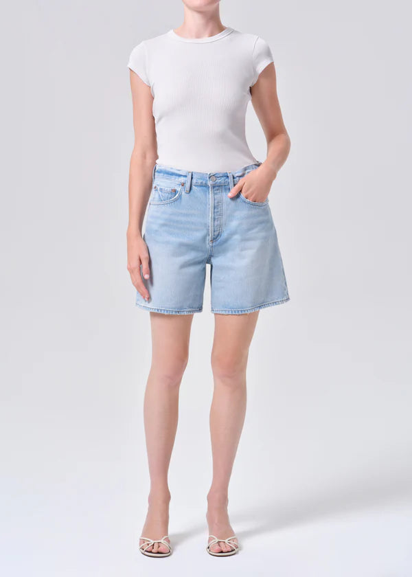 AGOLDE Dame shorts, high-rise fit, relaxed silhouette, and wide leg opening, shorts, denim shorts, women's clothing