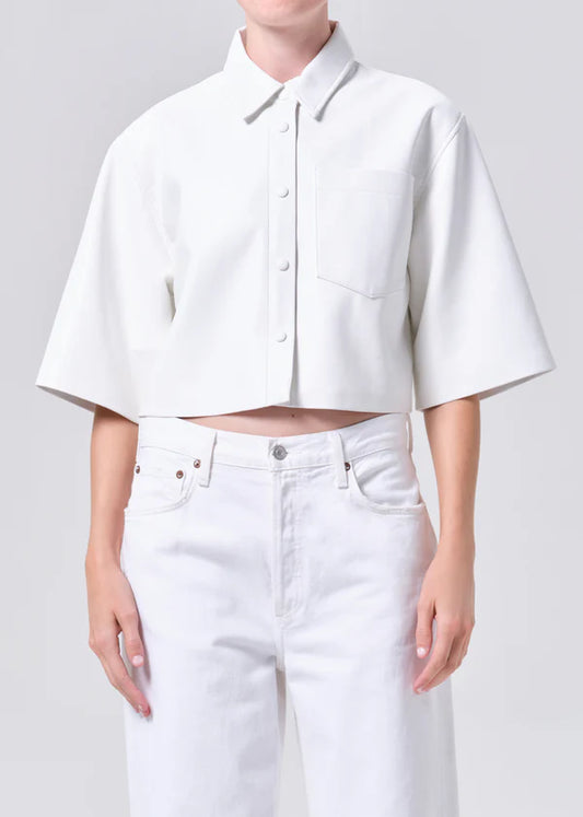 AGOLDE Tomine Shirt, cropped button down shirt, shirt, short sleeved button down, women's clothing