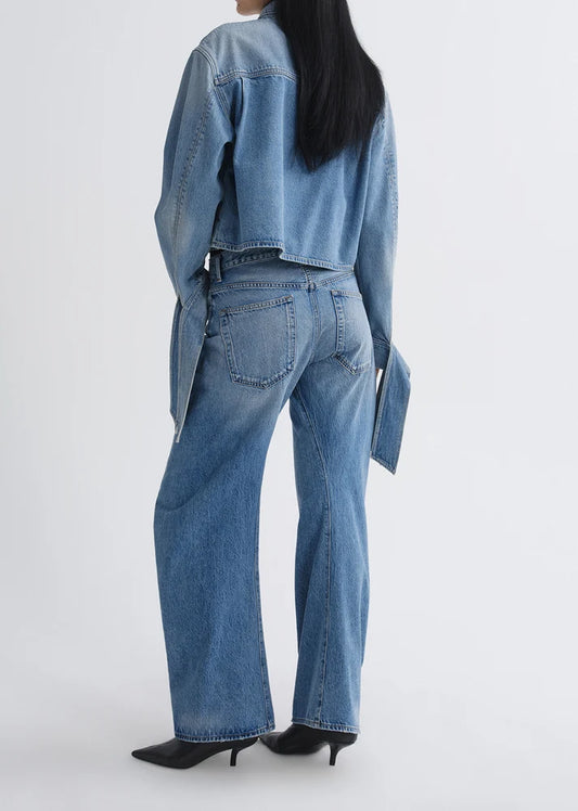 AGOLDE Hewitt Shirt in Index, boxy button down denim shirt with long sleeves and fun cuffs, women's clothing