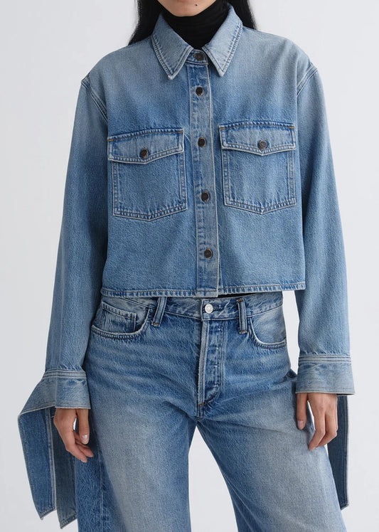 AGOLDE Hewitt Shirt in Index, boxy button down denim shirt with long sleeves and fun cuffs, women's clothing