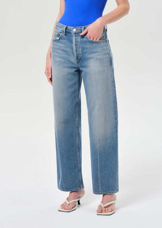 AGOLDE Arc Jean, mid-rise waist and relaxed wide-leg shape, slightly cropped denim, women's jeans
