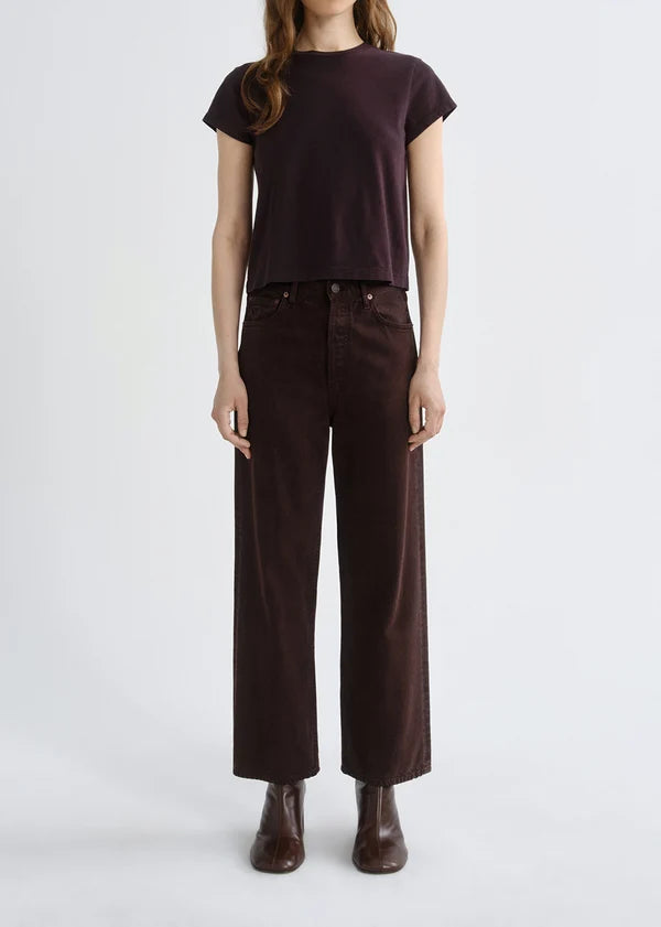 AGOLDE Ren in Sloe Berry, denim jeans, classic wide-leg silhouette with a high-rise waist and cropped inseam, women's clothing