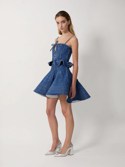 AKNVAS Kalle Skirt, denim skirt, mini skirt, denim godet skirt, women's clothing