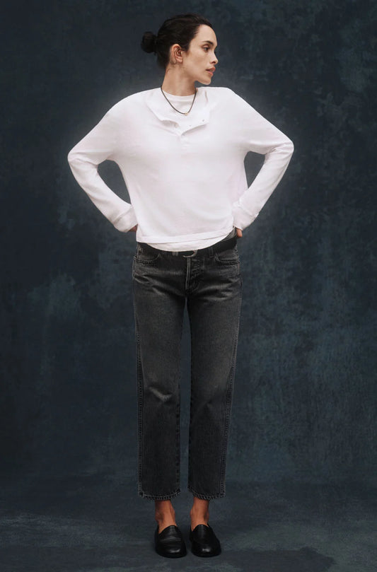 AMO 143 Jean in exposure, mid rise cropped denim jeans, clean denim, women's clothing