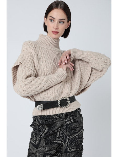 Berenice. Adelaide High Neck Sweater with Ruffles, high neck sweater, cable knit sweater, fashion sweater, women's clothing