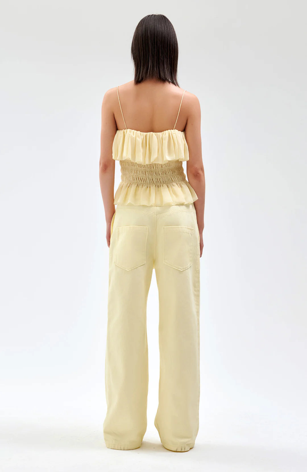 Ronny Kobo Alexi Top, rouched and ruffle top, spaghetti strap top, sleeveless top, women's clothing