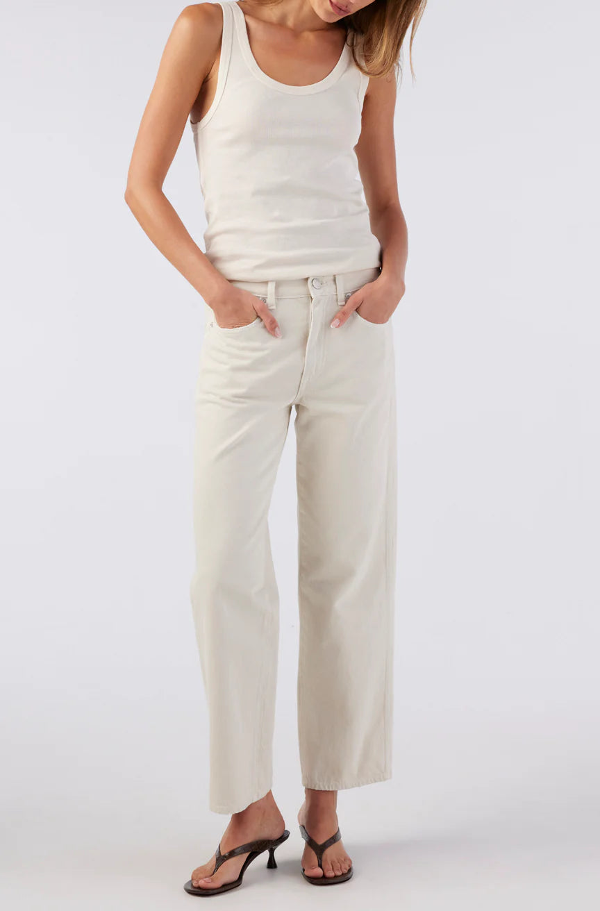 AMO Billie in Sandstone, cropped jeans, wide straight leg, mid rise, denim, white jeans, women's clothing