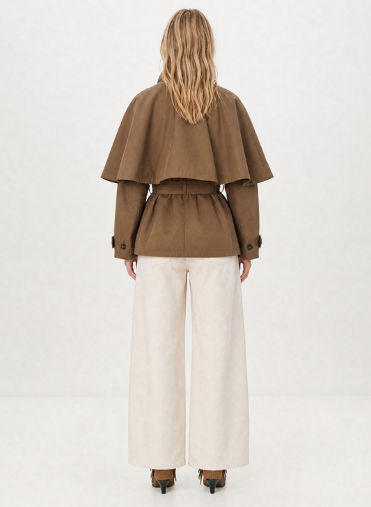 Berenice Trench Cape, beige cape-sleeve wrap jacket, trench coat, outerwear, women's jackets