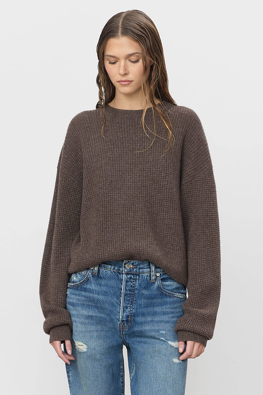 ÉTERNE Brock Sweater, textured waffle cashmere sweater with a relaxed fit and classic crewneck, women's clothing