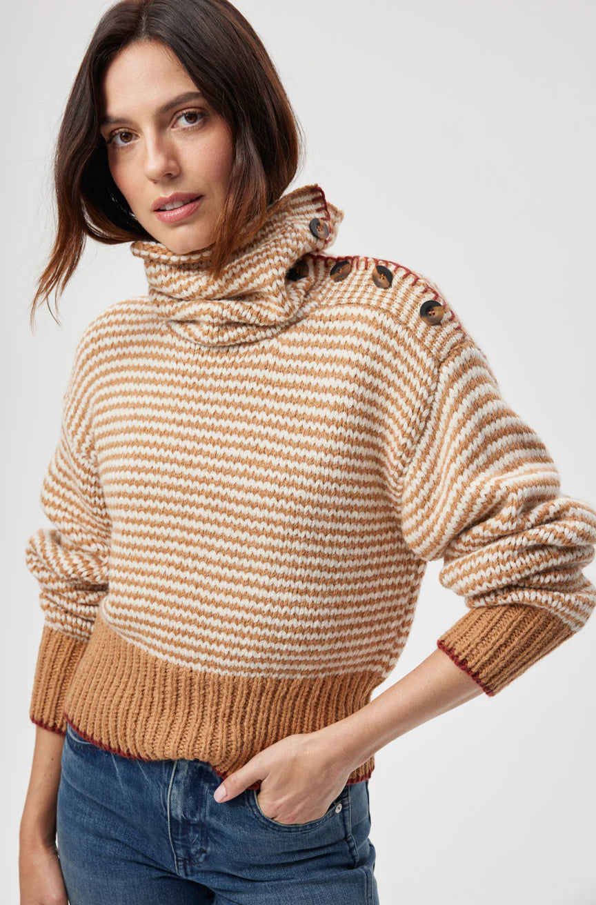 AMO Stefania Sweater, striped sweater, turtleneck sweater, cropped sweater, women's clothing