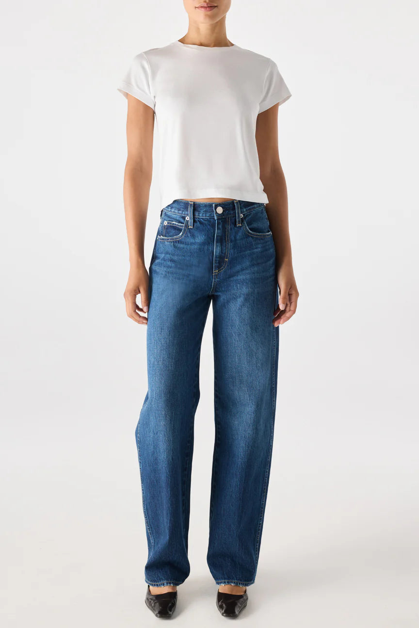 AMO Christie in Whisper, high rise, full-length barrel jean with a sculpted silhouette, women's clothing