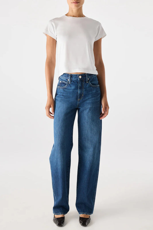 AMO Christie in Whisper, high rise, full-length barrel jean with a sculpted silhouette, women's clothing
