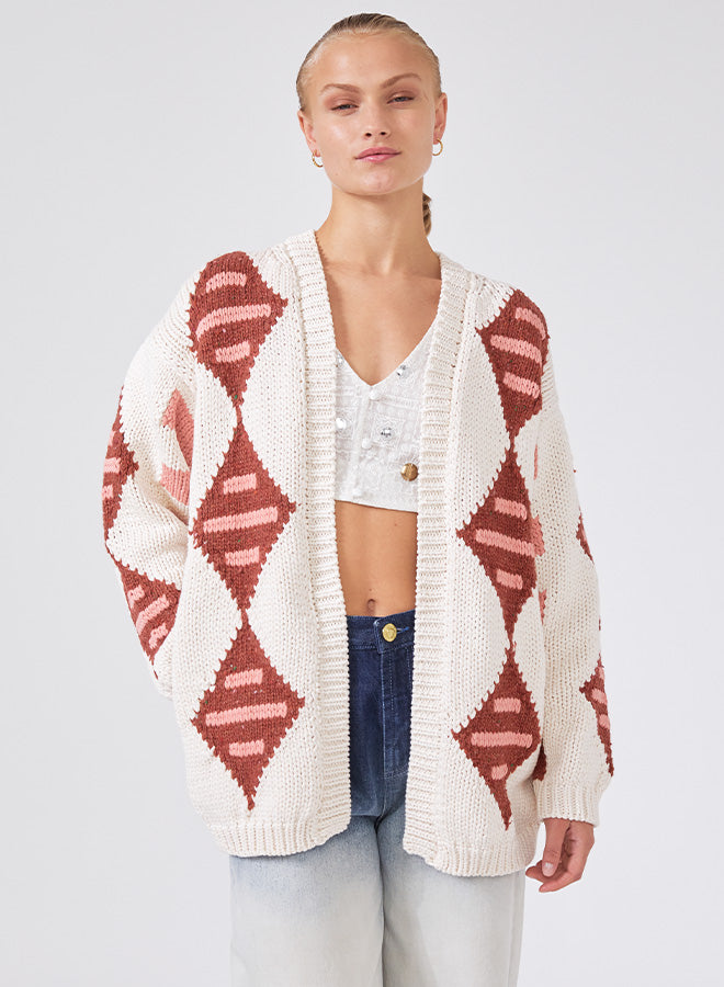 Hayley Menzies Cotton Intarsia Cardigan, cardigan sweater, long sweater, women's clothing