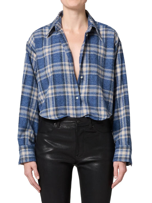 Citizens of Humanity Ana Cropped Shirt, long sleeved button down cropped plaid shirt, women's clothing