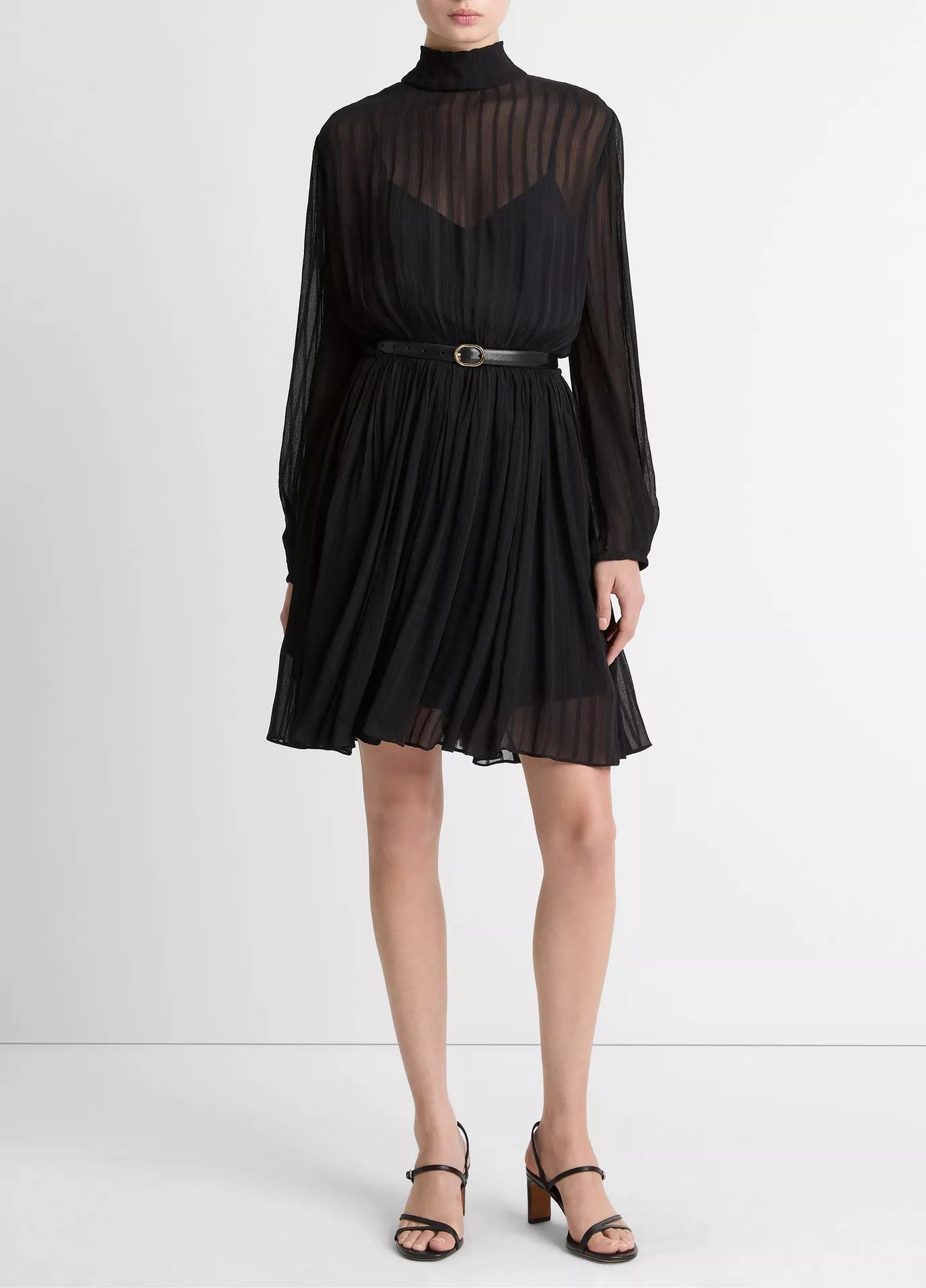 Vince Crinkle Stripe Mock Neck LS Dress, black dress, dressy, long sleeved dress, women's clothing