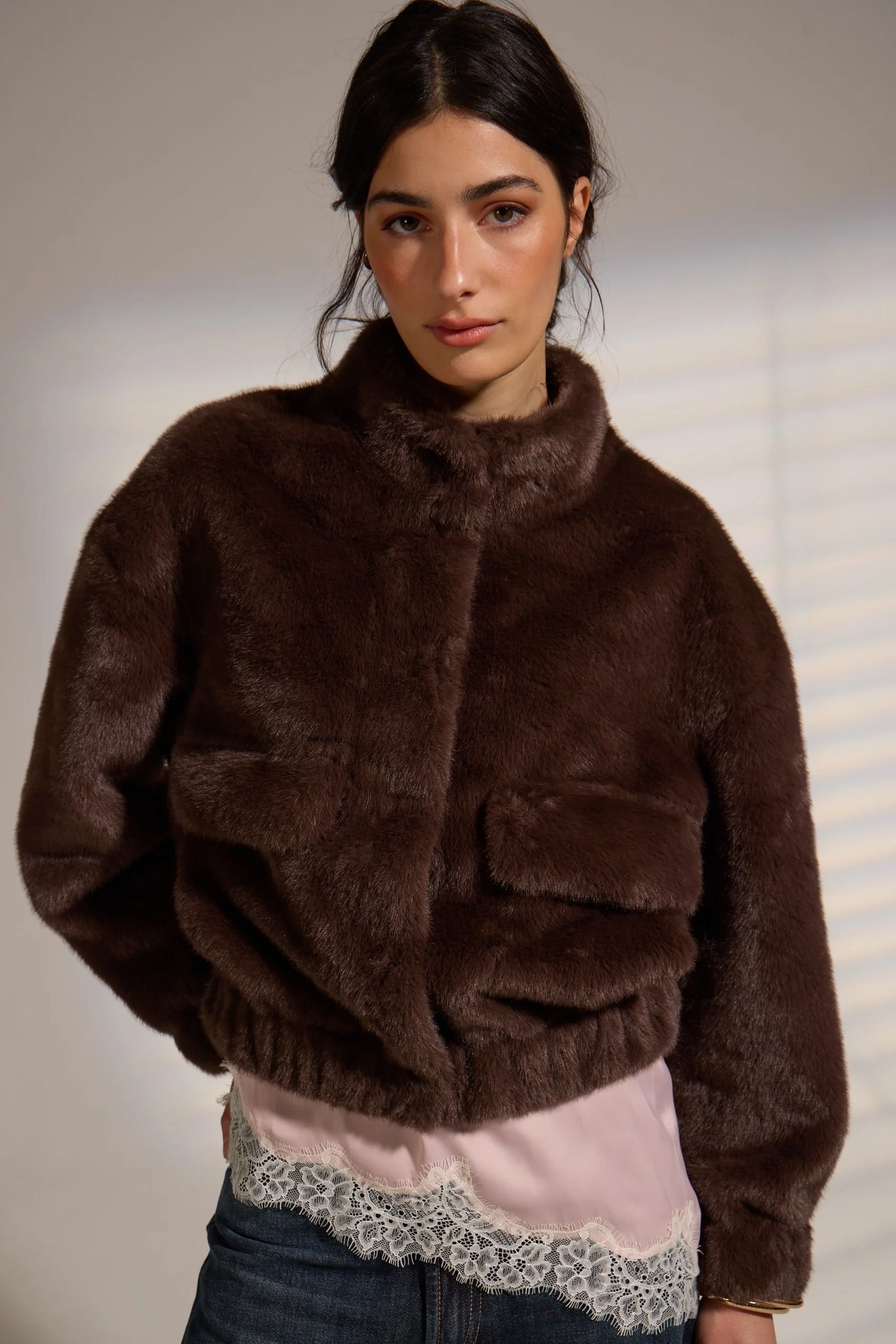 Dèluc Badet Faux Fur Jacket, faux fur textured coat, Relaxed, flattering silhouette, statement coat, women's clothing outerwear