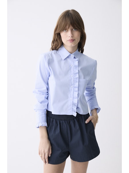 Dèluc Fontes Shirt, button down shirt, ruffle accent button down shirt, cute top, women's clothing