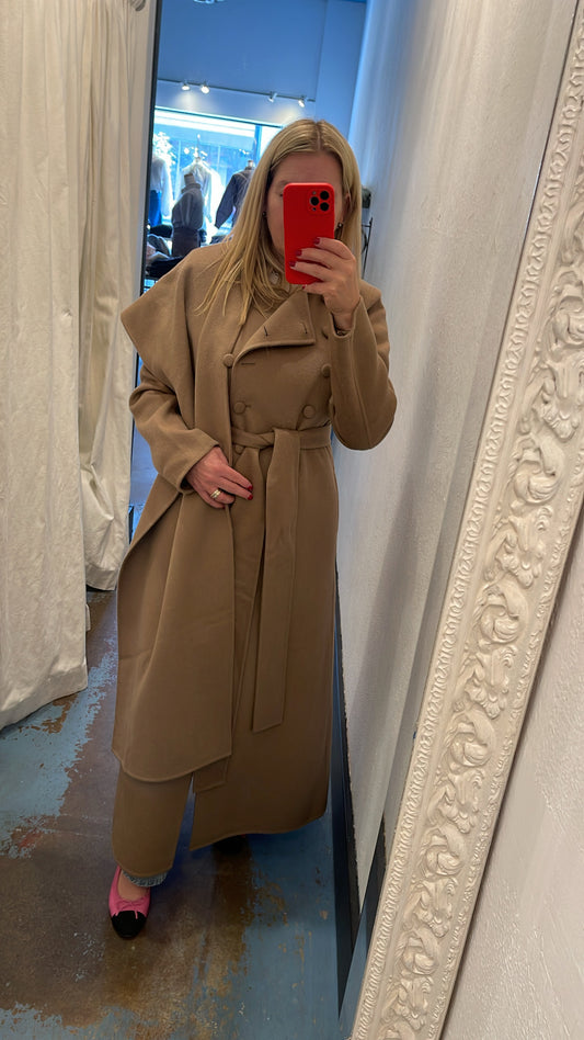 Diomi Design Maxi Coat with Detachable Scarf, long coat, outerwear, women's clothing