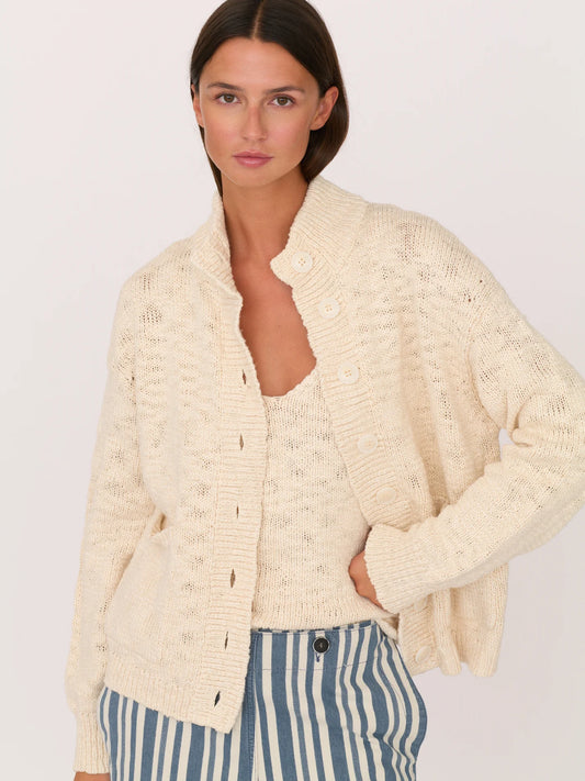 SECULAR Cardigan, cotton knit cardigan sweater with a relaxed shape and natural texture. Finished with tonal buttons and ribbed edges, women's clothing