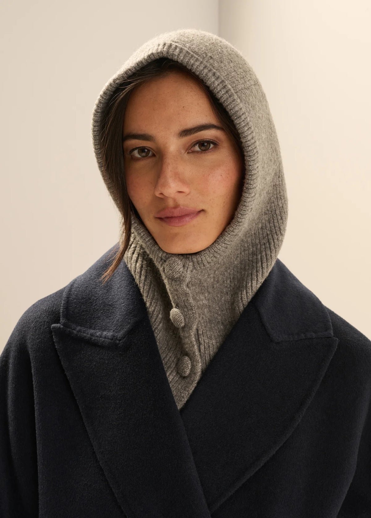 Favorite Daughter THE BUTTON BALACLAVA, soft cashmere-wool blend  hood, neck warmer, hat, balaclava, women's accessories