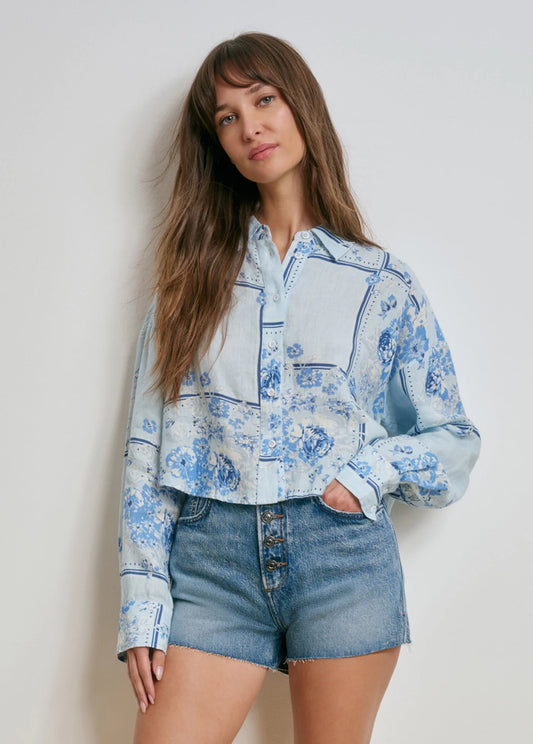 Favorite Daughter The Cropped Ex Boyfriend Shirt, floral long sleeved button down shirt, women's clothing