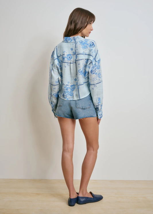 Favorite Daughter The Cropped Ex Boyfriend Shirt, floral long sleeved button down shirt, women's clothing