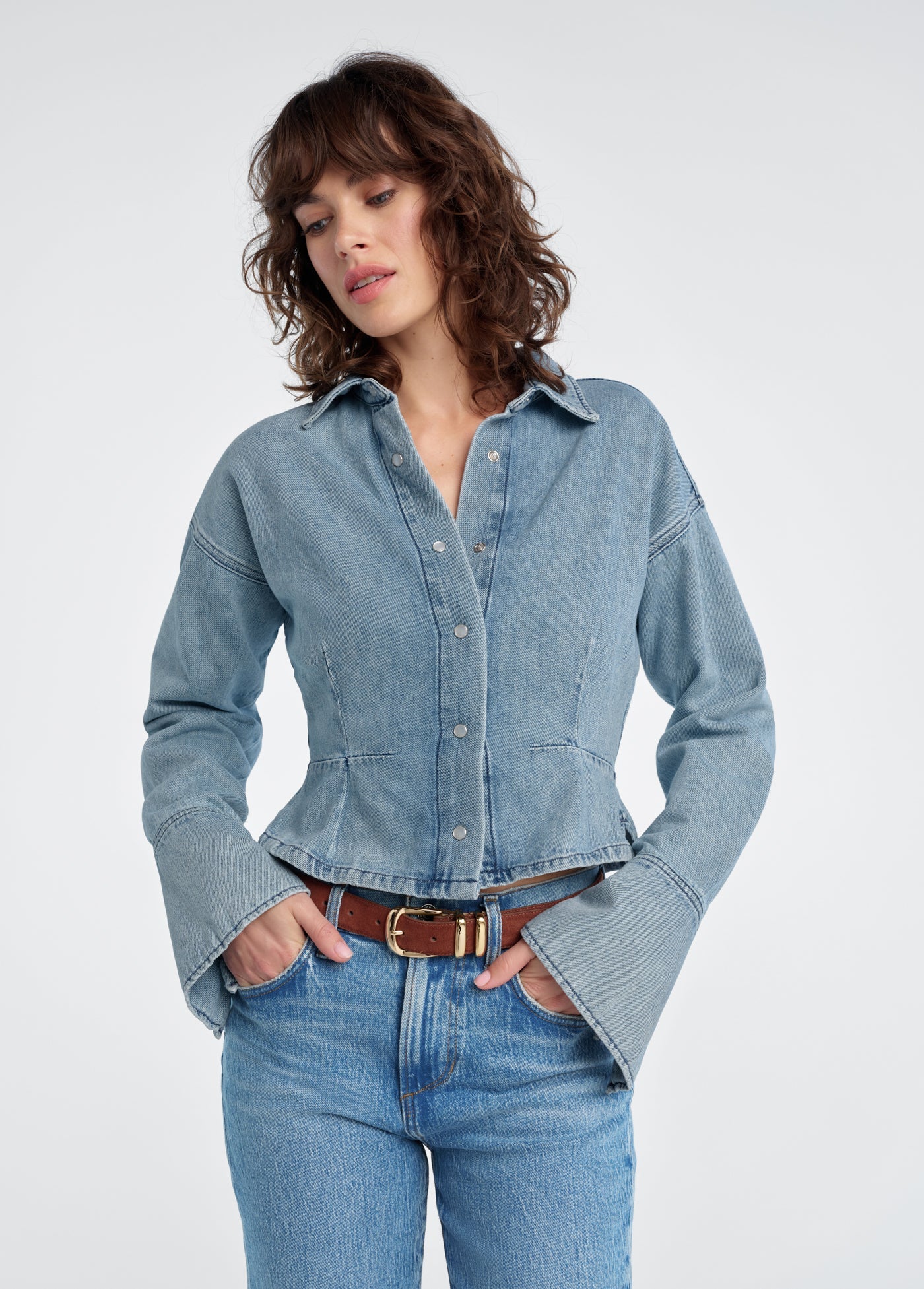 Favorite Daughter The Eyes on Me Shirt, denim shirt, button down denim shirt, women's clothing