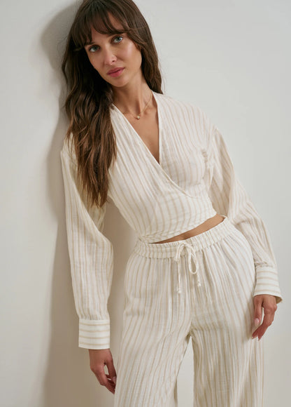 Favorite Daughter The Isla Top, cropped wrapped top, striped shirt, long sleeved wrap shirt, women's clothing
