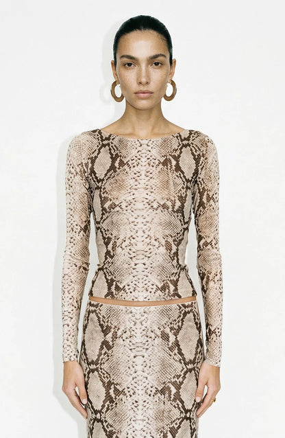 Ronny Kobo Flume Top, long sleeved top, snakeskin print top, women's clothing