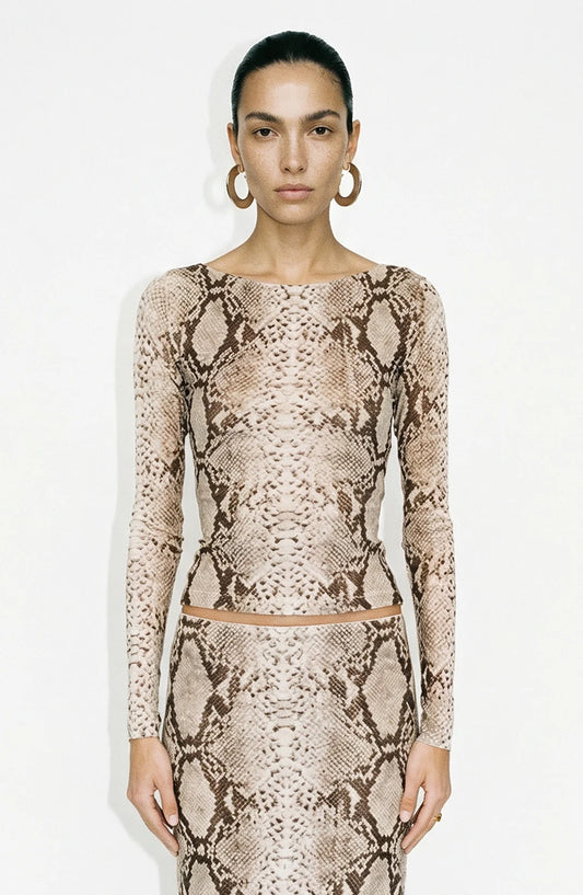 Ronny Kobo Flume Top, long sleeved top, snakeskin print top, women's clothing