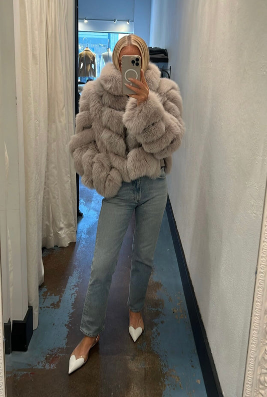 Fox Short Coat With Zipper, fox fur coat, fur coat, fox, outerwear, women's clothing