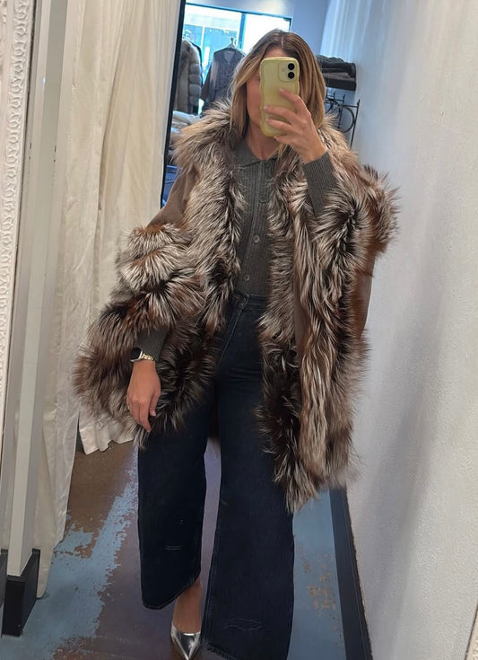 Fox Trim Cape, cape, fur, fur cape, outerwear, women's clothing