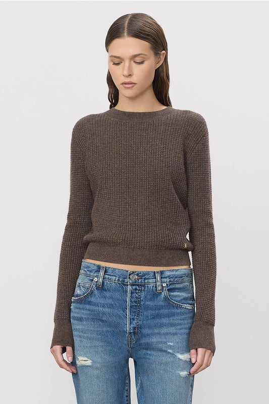 ÉTERNE Francis Sweater, textured waffle cashmere sweater, offering a slim fit and slightly cropped length, women's clothing