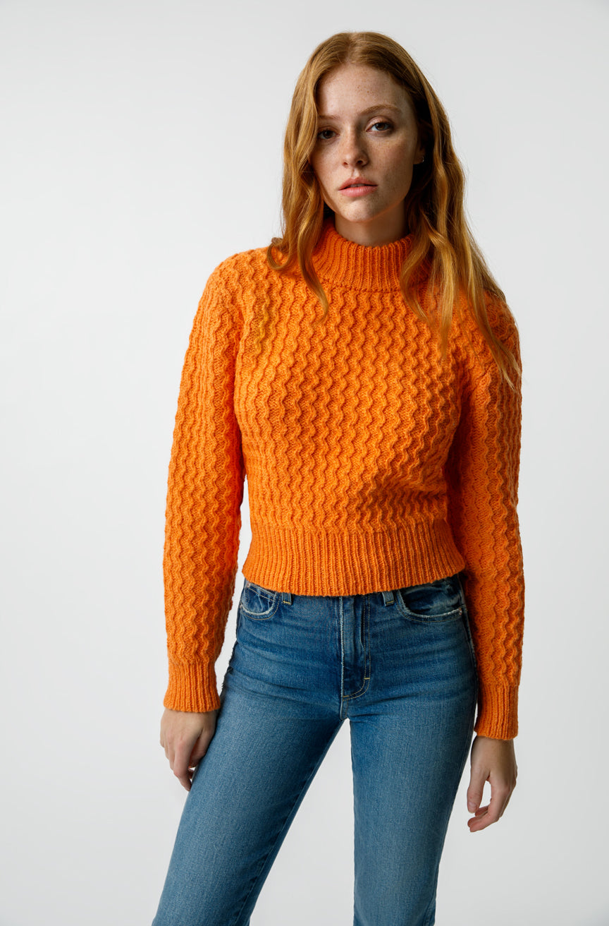 AMO Helen Crop Mock Sweater, cropped sweater, mock neck sweater, cable knit sweater, women's clothing